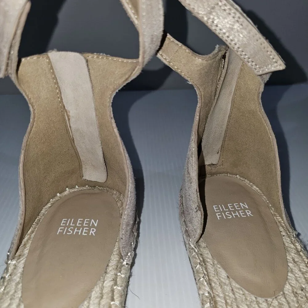 Eileen Fisher Lala Flat Espadrille Womens 10 Metallic Tan Leather Sandal